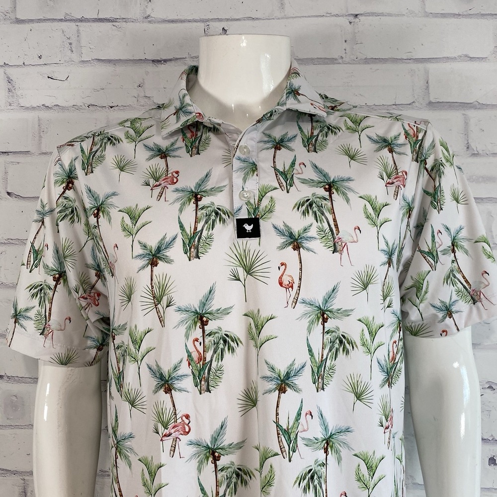 Bad Birdie Shirt Men's Large Performance Polo Palms Flamingo Beach Golfing‎ Golf